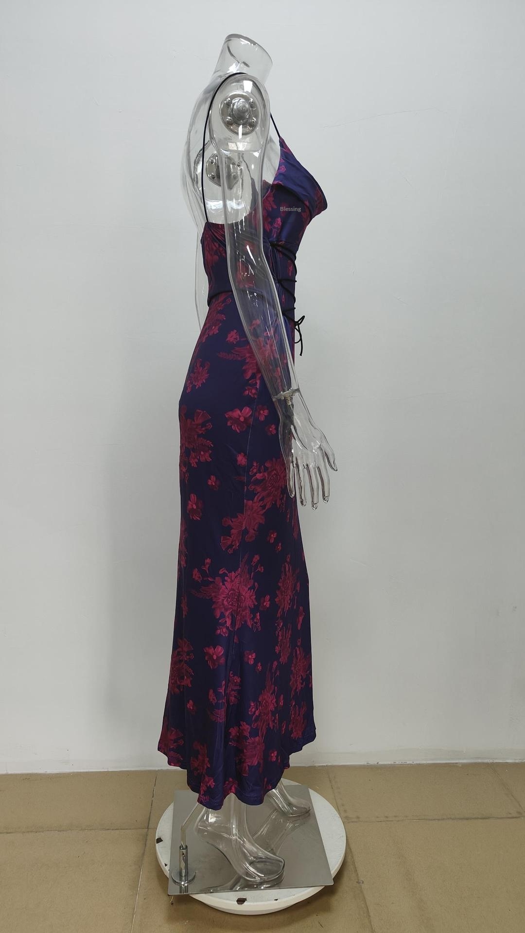 Elegante aansluitende dames maxi jurk strapless bedrukt_voghion.com
