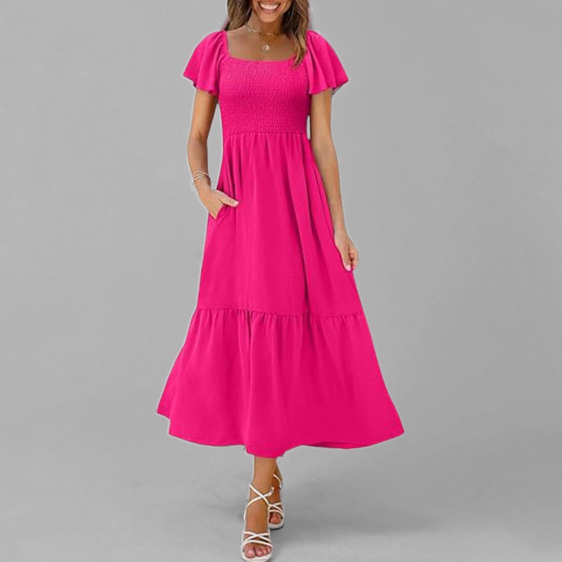 Elegantes Damen Kleid Mit Karreeausschnitt Für Jeden Anlass_voghion.com