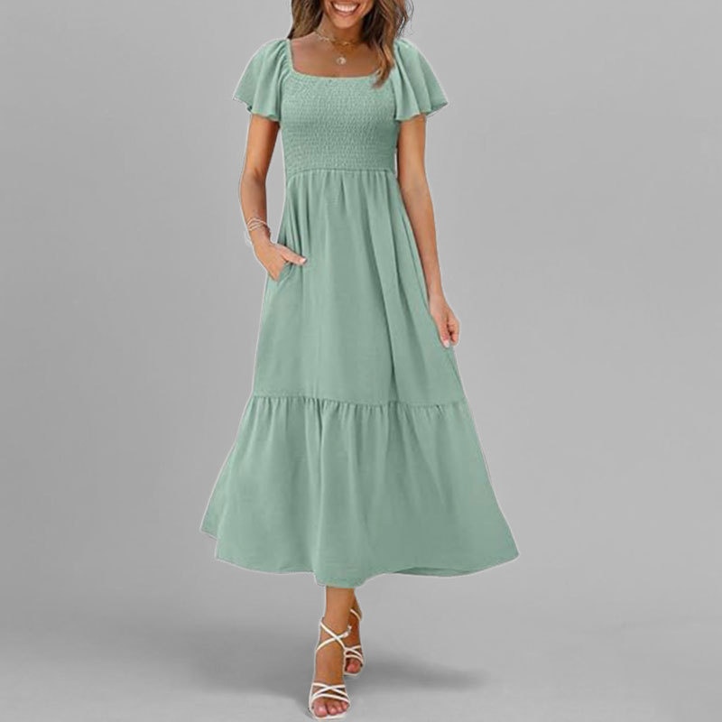Elegantes Damen Kleid Mit Karreeausschnitt Für Jeden Anlass_voghion.com