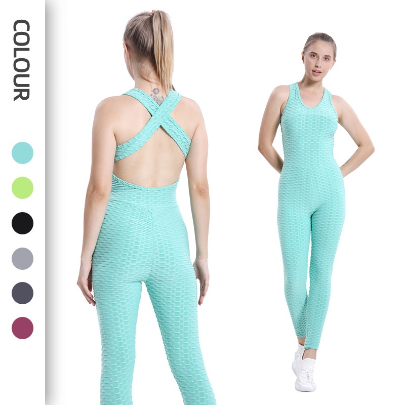 European American Style One-Piece Suit Women, Sports Tight-Fitting Yoga Jumpsuit With Hollow Out Back Design For Running_voghion.com