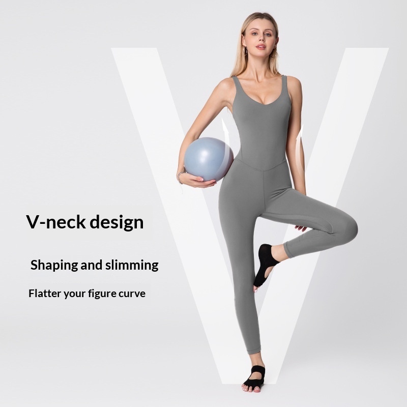 Macacão de ginástica acolchoado com costas bonitas, respirável, com toque suave, calça de ioga modeladora para mulheres._voghion.com