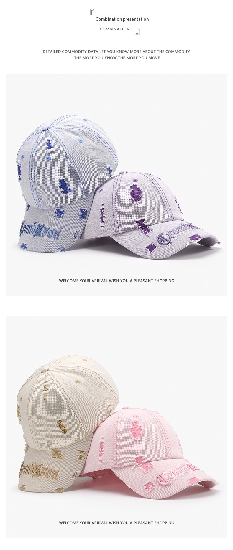 Tor Zur Wildnis Spring Color-Block Distressed Letter Embroidery Men's Large Head Circumference Personality Fashion Baseball Women's_voghion.com