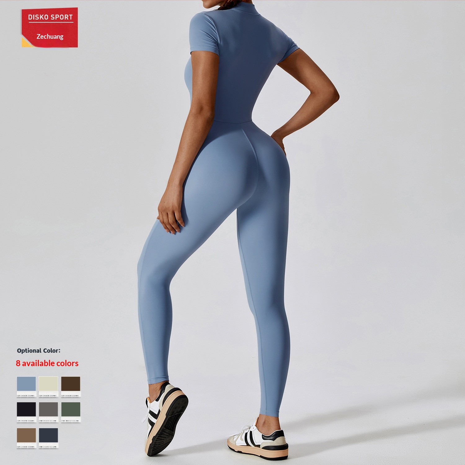 ✅Kurzarm-Yoga-Body mit Reißverschluss, knapp geschnitten, für Damen, Fitness-Sport-Oberbekleidung 8305_voghion.com