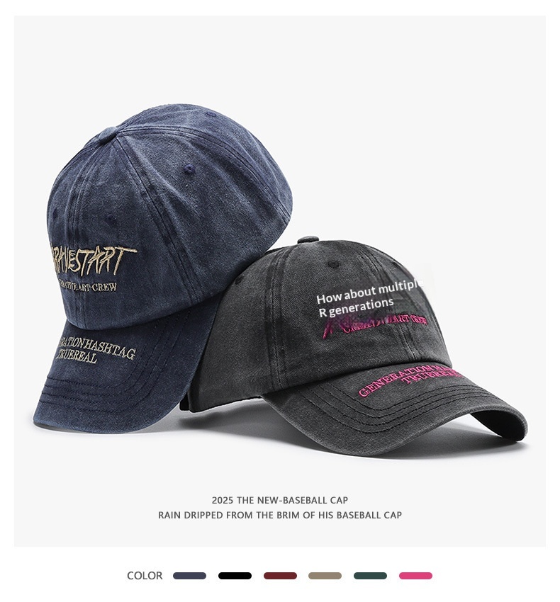 Retro Washed Baseball Cap With Letter Embroidery For Couples_voghion.com