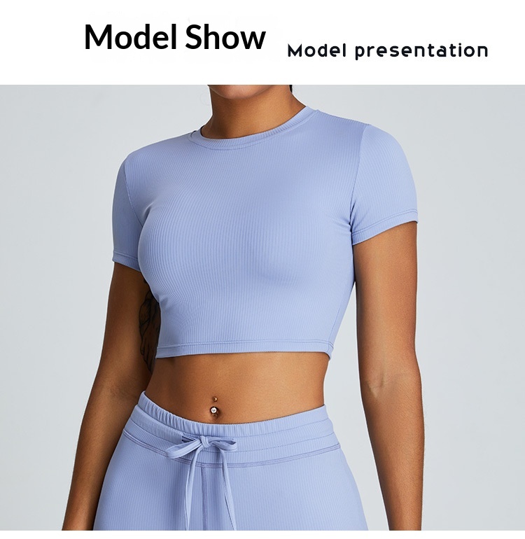 European And American Style Threaded Tight-Fitting Short-Sleeve Bare-Feel Yoga For Women Quick-Dry Flared Pants Fitness_voghion.com