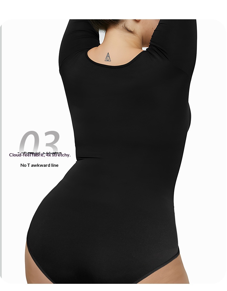 New European And American Long Sleeve Bodysuit Tight Slimming Yoga Tummy Control Triangle Pants Shaping Base Layer_voghion.com