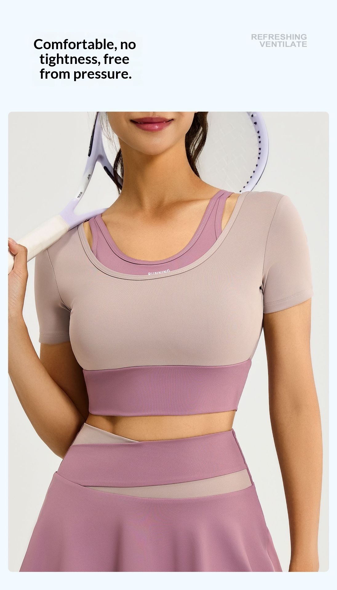 Juyitang Color Block Zweiteiliges Yoga-Kurzarm-Top mit Brustpolster für Outdoor-Training und Sport für Damen_voghion.com