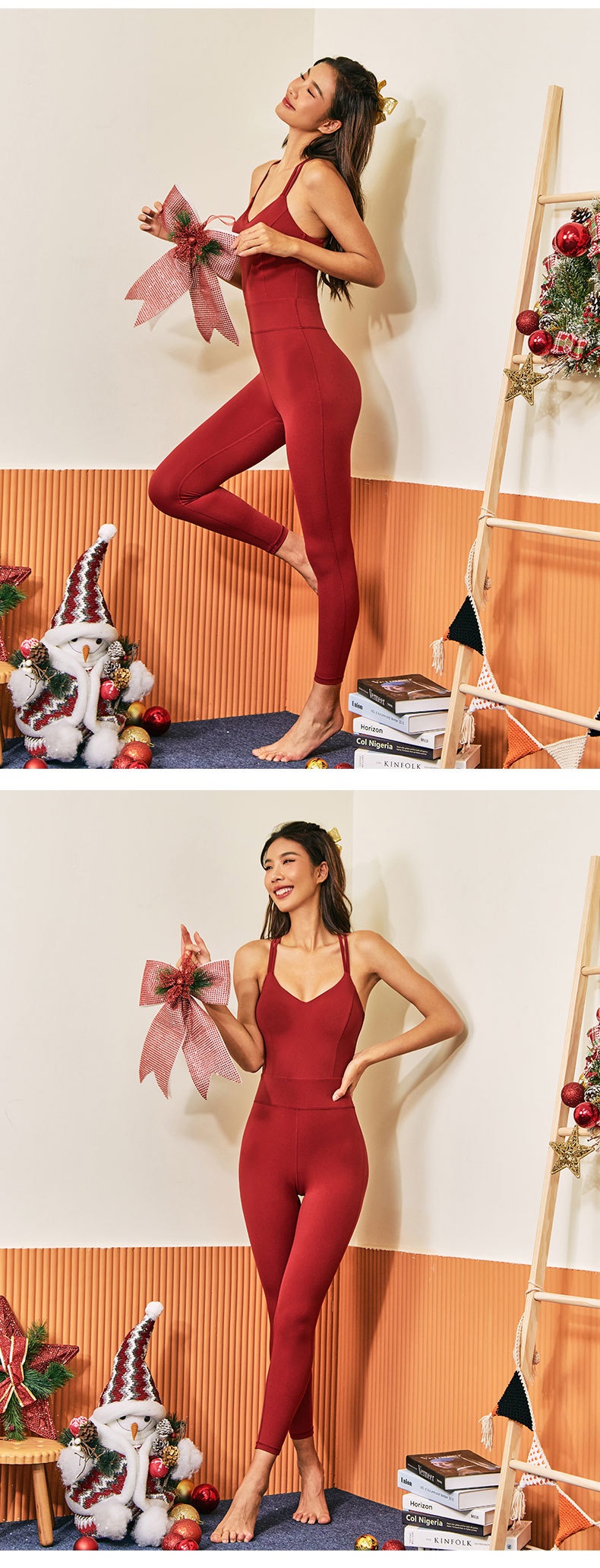 Double Thin Strap Cross Back Yoga Bodysuit For Women Training_voghion.com