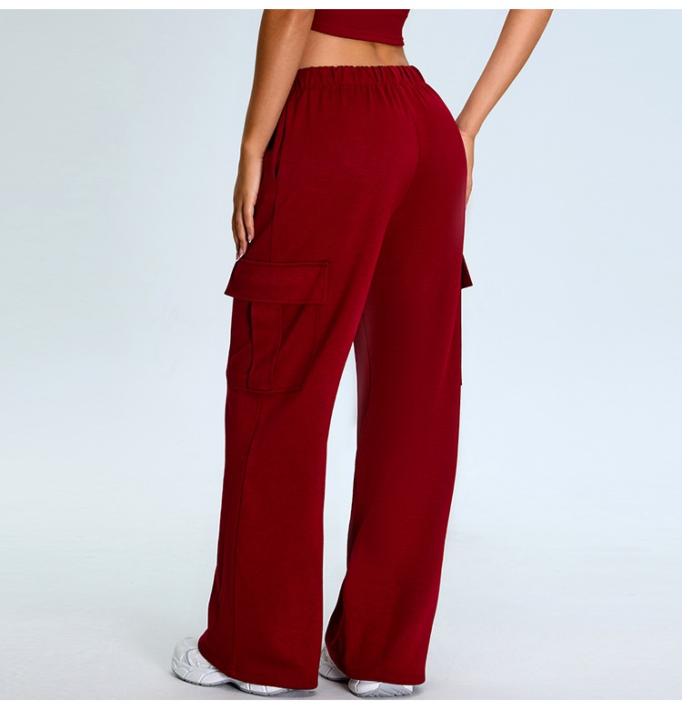 Damen Cargo Yoga Hose Locker Lässig Elastischer Bund Gerader Schnitt_voghion.com