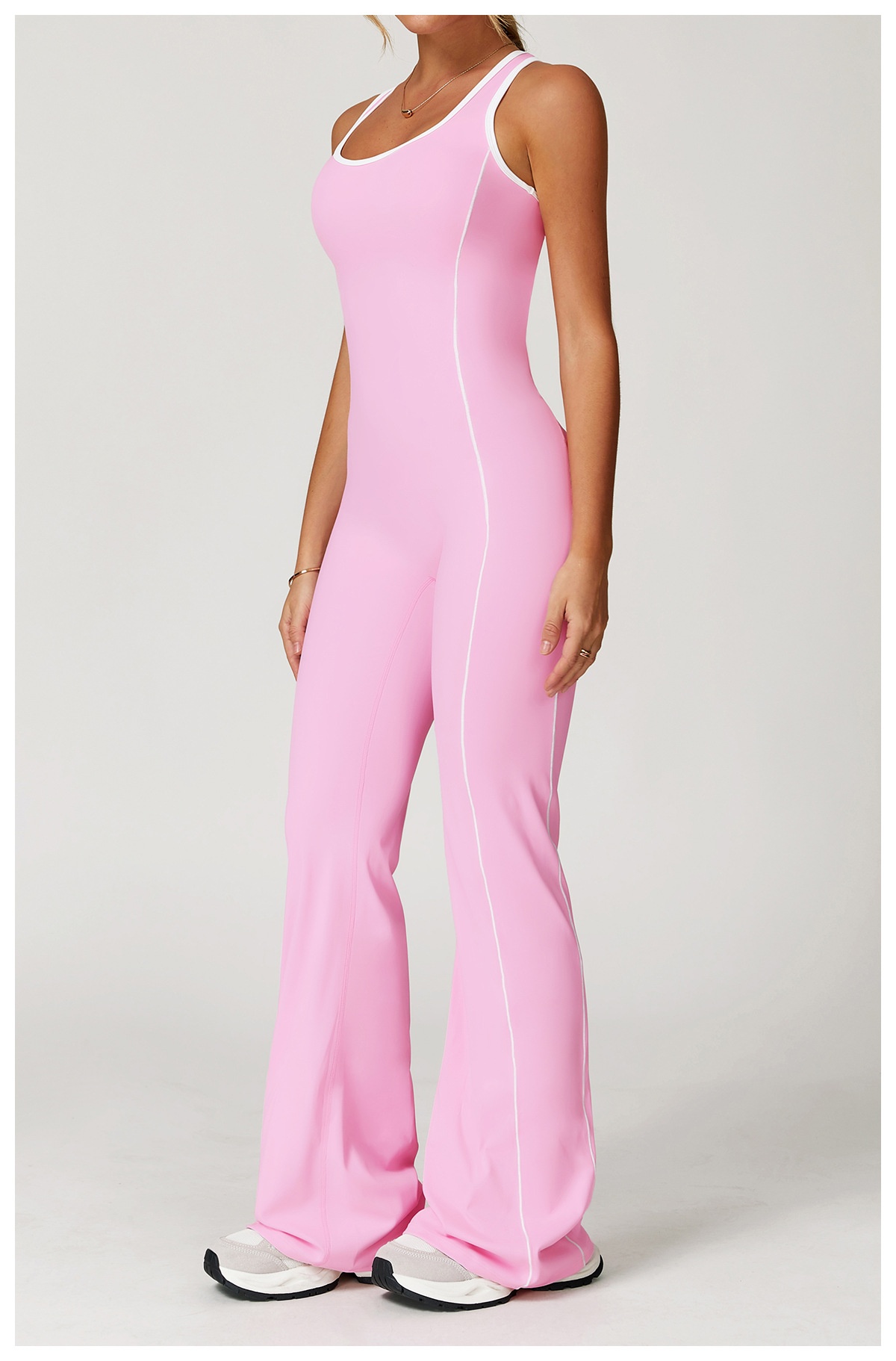Women’s Yoga Jumpsuit Hollow Back Pleated Flared Sports Romper_voghion.com