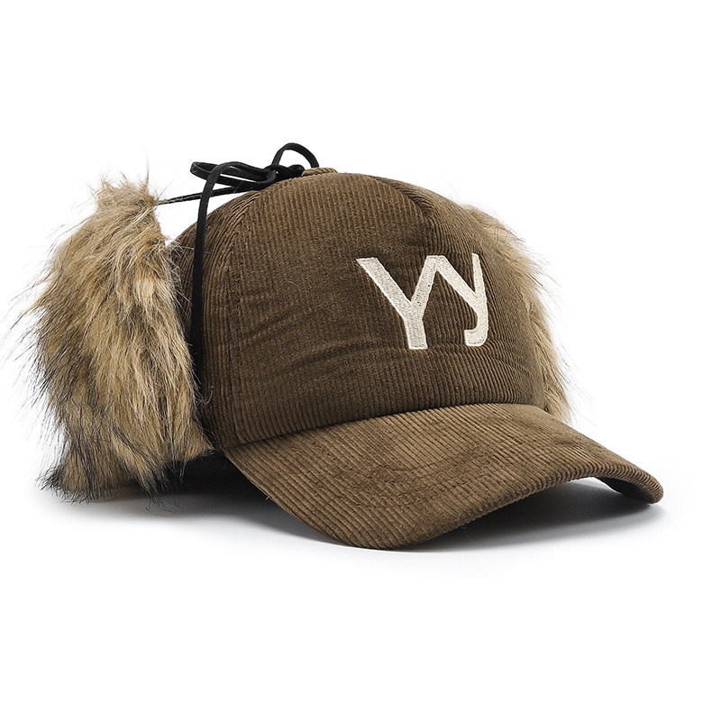 Tor Zur Wildnis Korean Autumn Winter New Letter Embroidery Corduroy Duckbill For Women Men Thickened Warm Ear Protection Baseball Cap_voghion.com