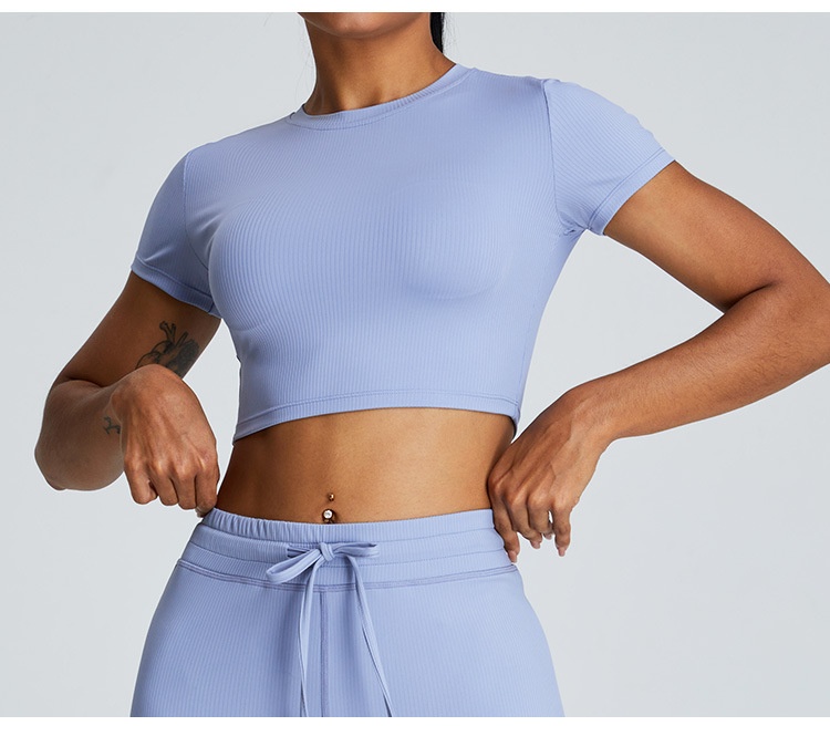 European And American Style Threaded Tight-Fitting Short-Sleeve Bare-Feel Yoga For Women Quick-Dry Flared Pants Fitness_voghion.com