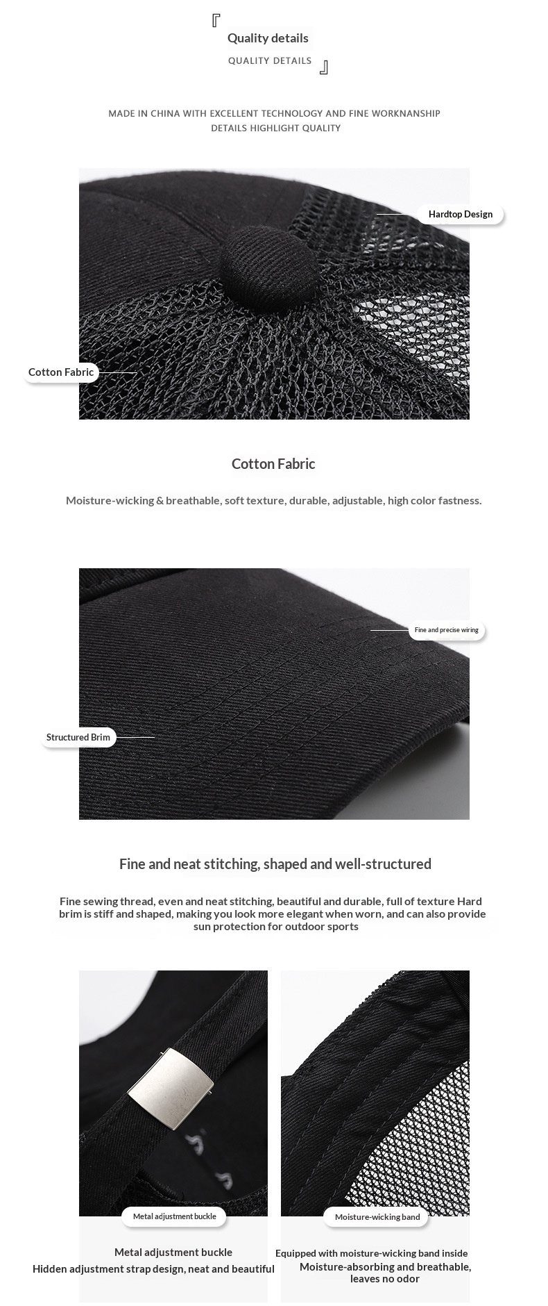 Tor Zur Wildnis Spring And Summer Hard Top Mesh Letter Unisex Black Baseball Cross-Border Outdoor Sun Protection Duckbill Cap_voghion.com