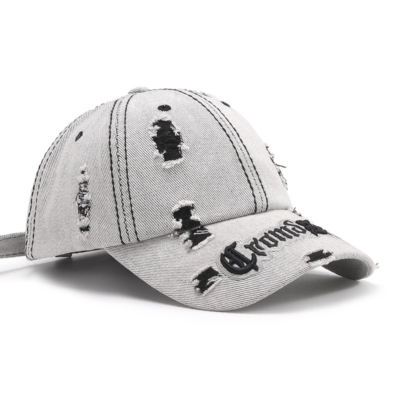 Tor Zur Wildnis Spring Color-Block Distressed Letter Embroidery Men's Large Head Circumference Personality Fashion Baseball Women's_voghion.com
