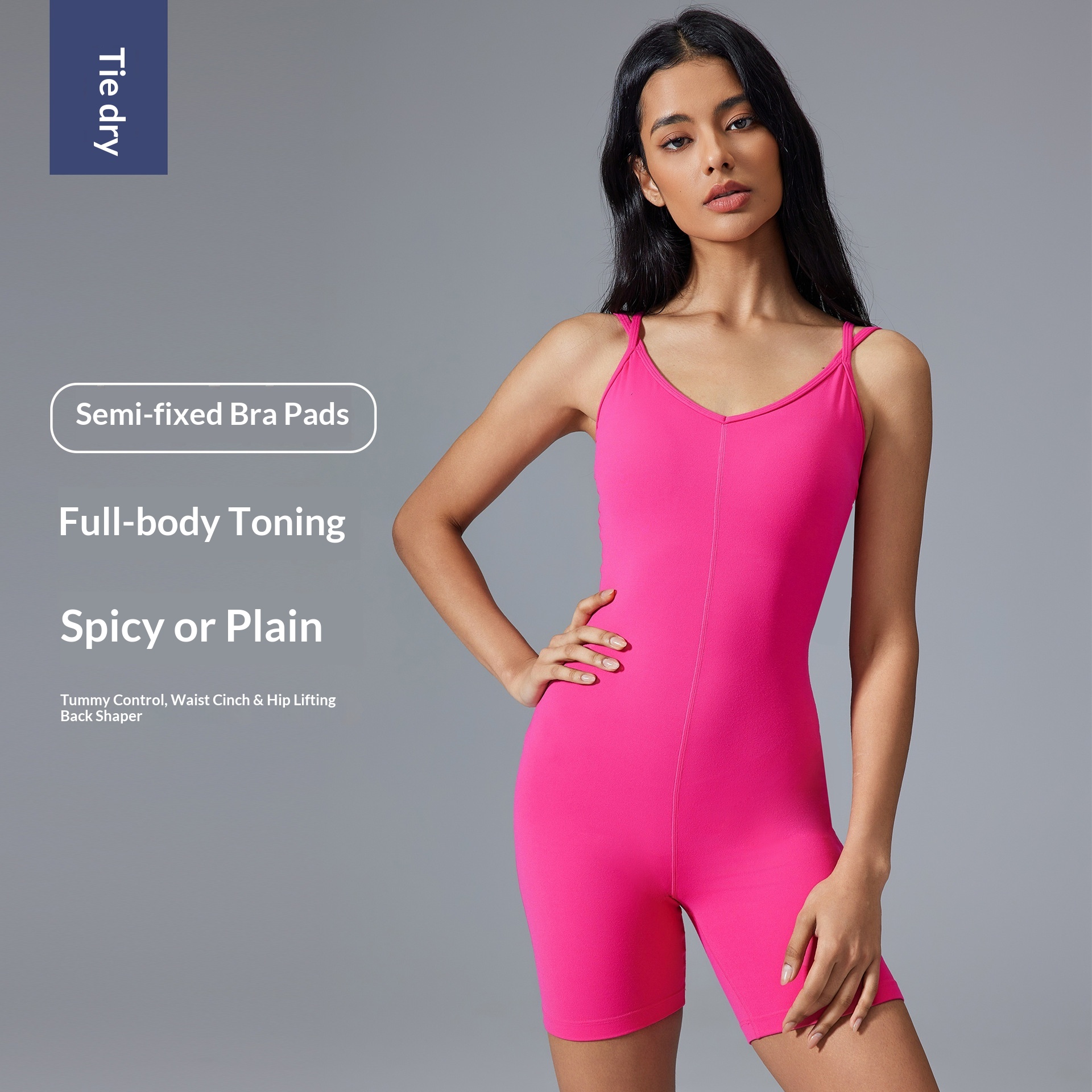 Strappy Yoga Jumpsuit Sexy V-Neck With Chest Pads Beautiful Back Fitness Sports Shorts One-Piece Suit For Women D25107_voghion.com