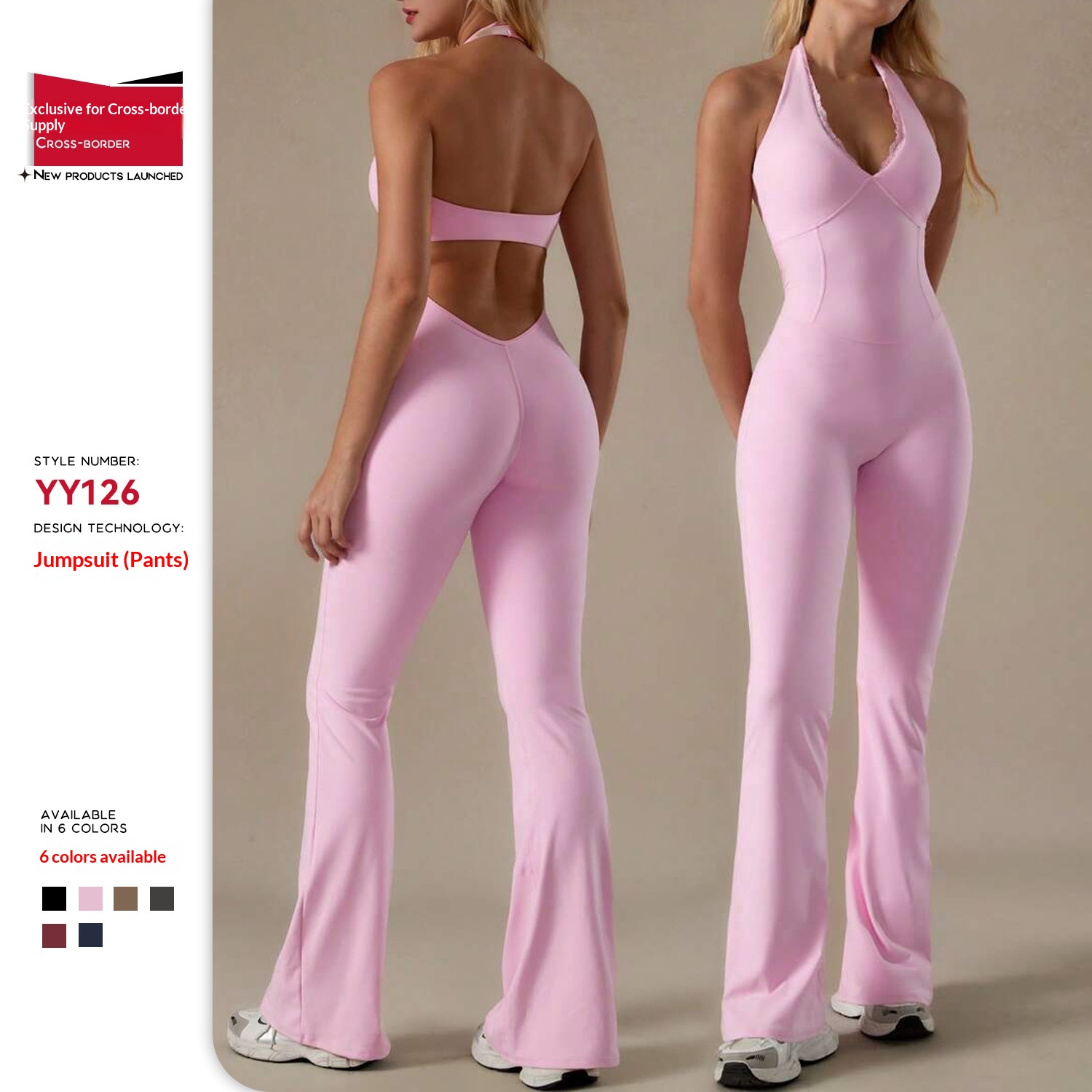 Cross-Border New Lace Collar Wear Long Pants Running Sports Halter Bodysuit Tight Yoga Pilates_voghion.com