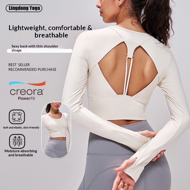 Herfst/Winter Nieuwe Fitness Yoga Lange Mouw Dames Slim Fit Lulu Naked Feel Beautiful Rug Hardloop Sport Top met Vaste_voghion.com