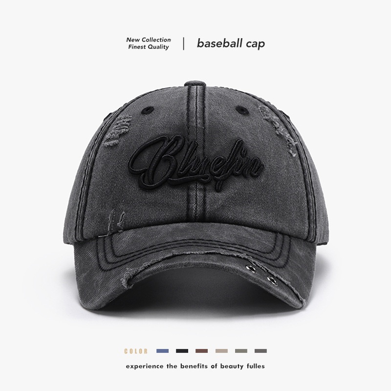 Tor Zur Wildnis Black Letter 3D Embroidery Washed Unisex Spring Soft Top Baseball Outdoor Curved Brim Versatile Cap_voghion.com