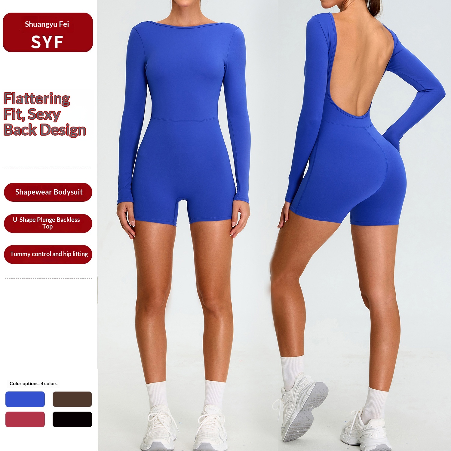 Cross-Border New Long-Sleeve Yoga For Women Sexy Back Slim Fit Sports Tight One-Piece Running Fitness Suit_voghion.com