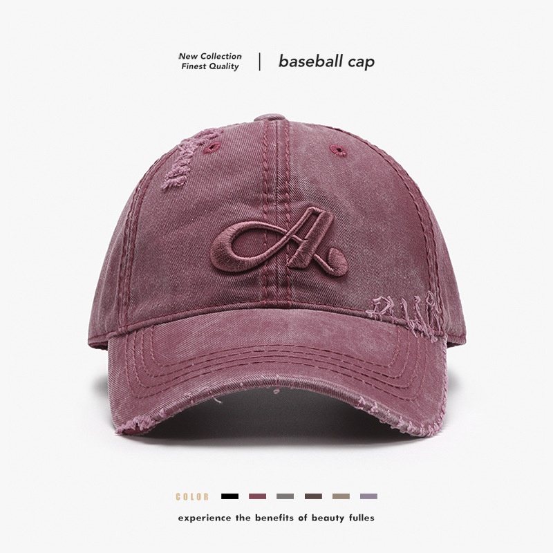 Tor Zur Wildnis Burgundy Letter Embroidered Distressed Soft Top Men's Cross-Border Spring Autumn Personality Versatile Baseball Cap_voghion.com
