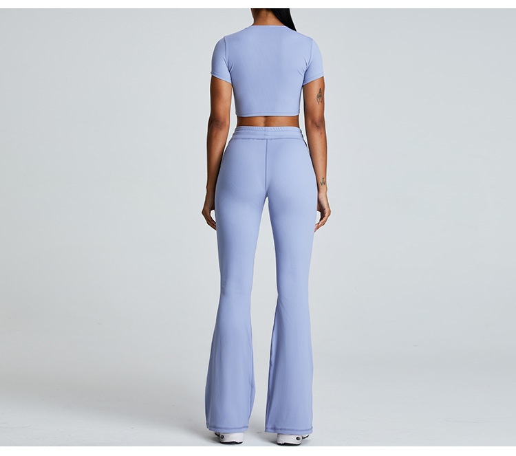 European And American Style Threaded Tight-Fitting Short-Sleeve Bare-Feel Yoga For Women Quick-Dry Flared Pants Fitness_voghion.com