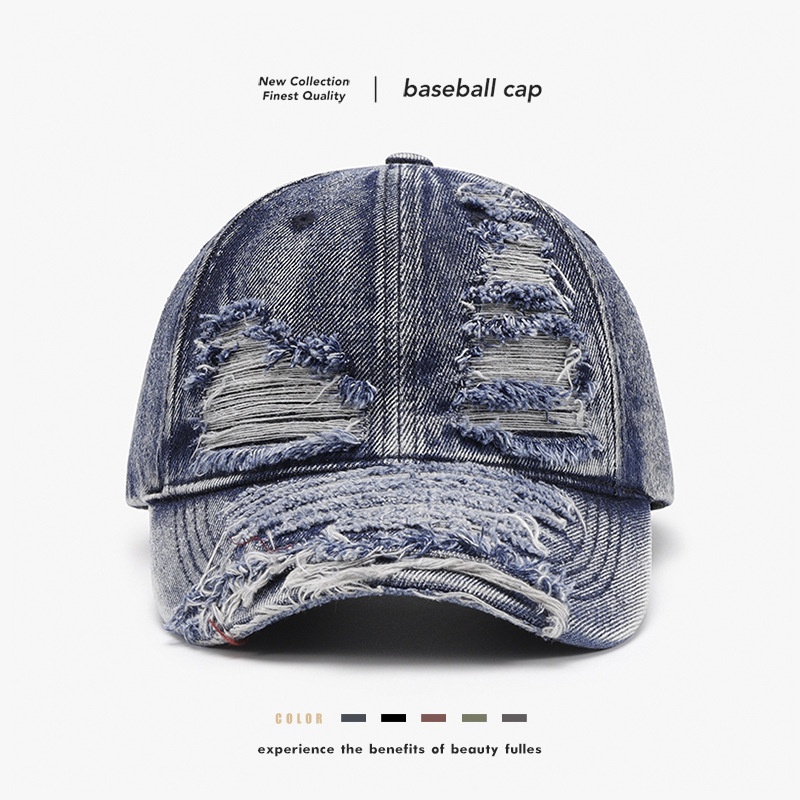 Tor Zur Wildnis Light Board Cross-Border Distressed Men's Large Head Circumference Denim Baseball Outdoor Travel Spring Autumn_voghion.com