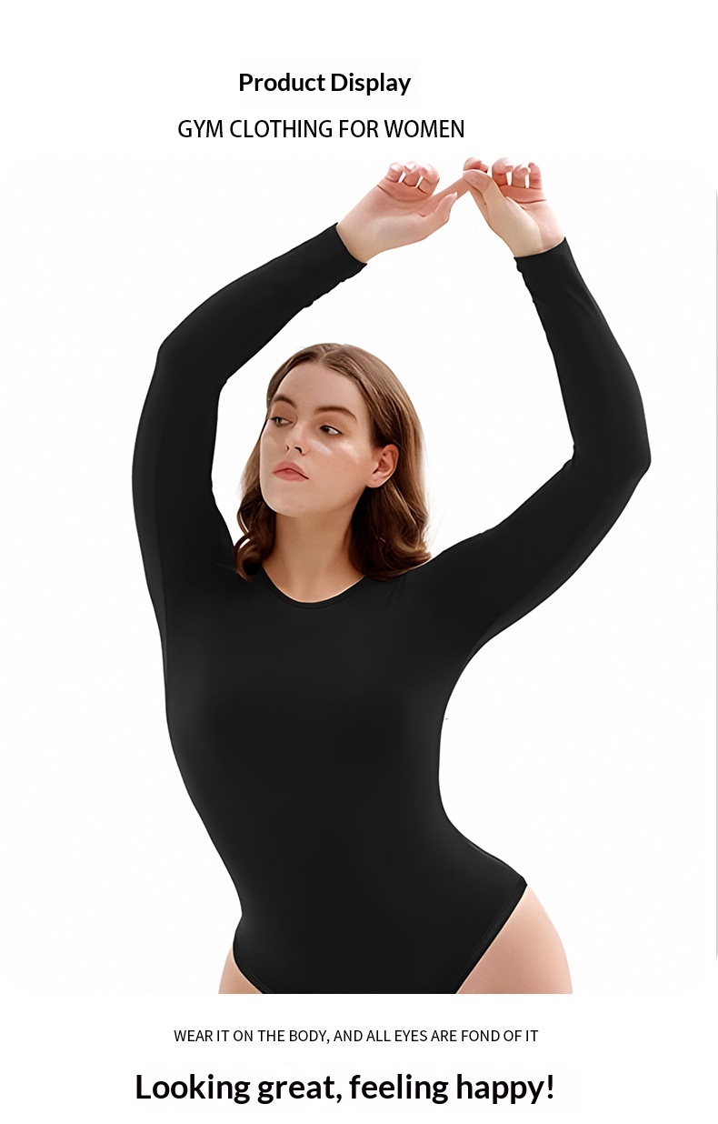 New European And American Long Sleeve Bodysuit Tight Slimming Yoga Tummy Control Triangle Pants Shaping Base Layer_voghion.com