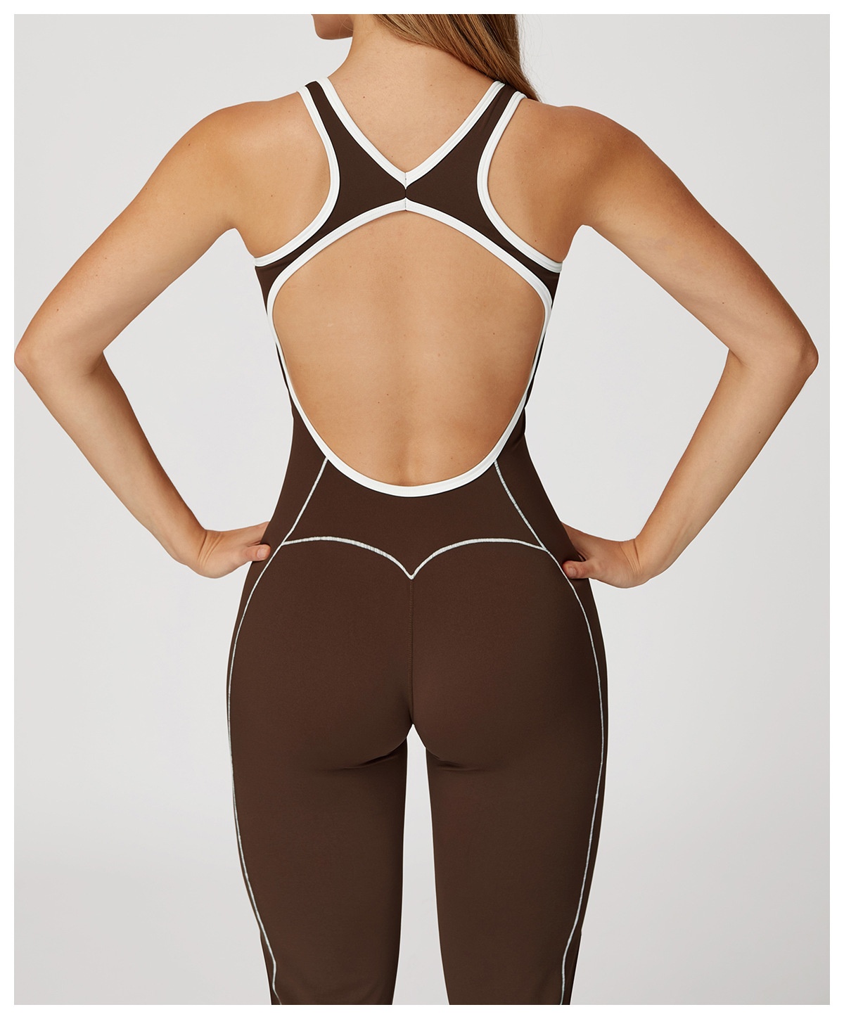Women’s Yoga Jumpsuit Hollow Back Pleated Flared Sports Romper_voghion.com