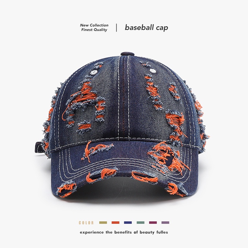Tor Zur Wildnis Solid Color Retro Denim Baseball Personality Fashion Distressed Duckbill Cap Trendy Unisex Street Hip Hop Sun Hat_voghion.com