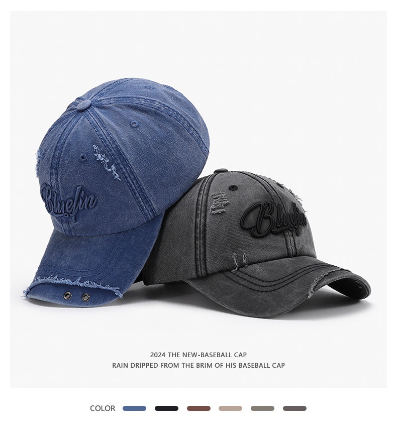 Baseball Cap Black 3d Embroidery Unisex Washed Cotton Curved Brim_voghion.com