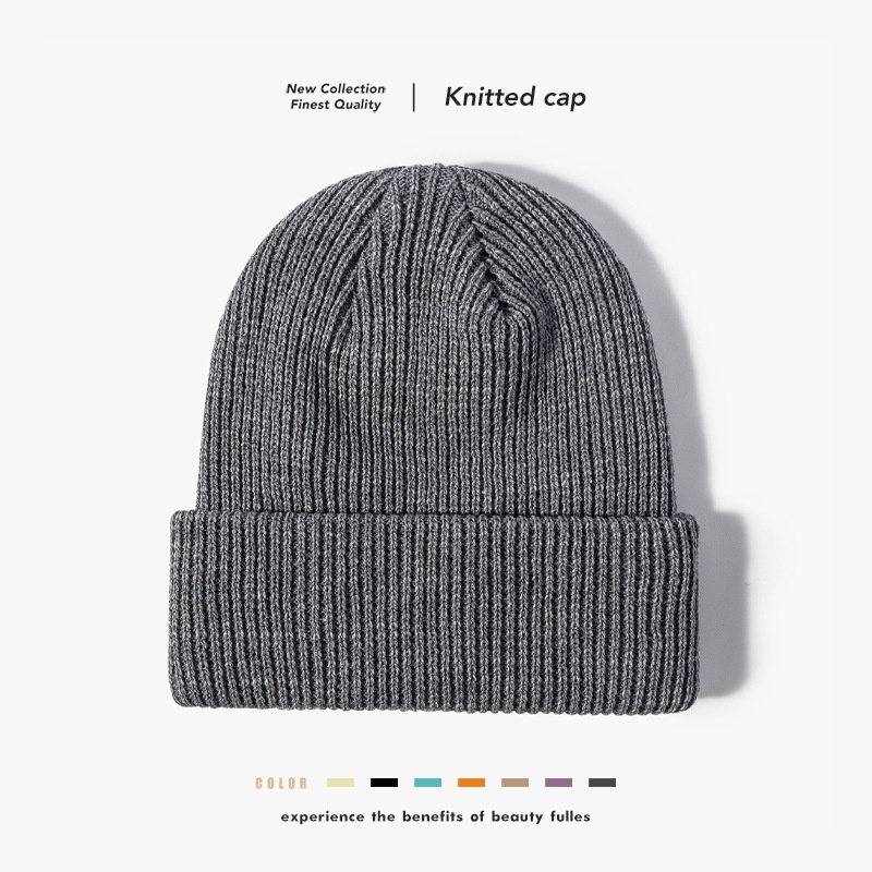 Tor Zur Wildnis European And American Fashion Hexagonal Warm Ear Protection Cold Plain Autumn Winter Men's Round Top Folded Edge Knitted_voghion.com