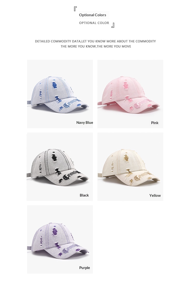 Tor Zur Wildnis Spring Color-Block Distressed Letter Embroidery Men's Large Head Circumference Personality Fashion Baseball Women's_voghion.com