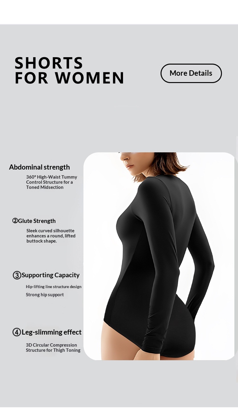 New European And American Long Sleeve Bodysuit Tight Slimming Yoga Tummy Control Triangle Pants Shaping Base Layer_voghion.com
