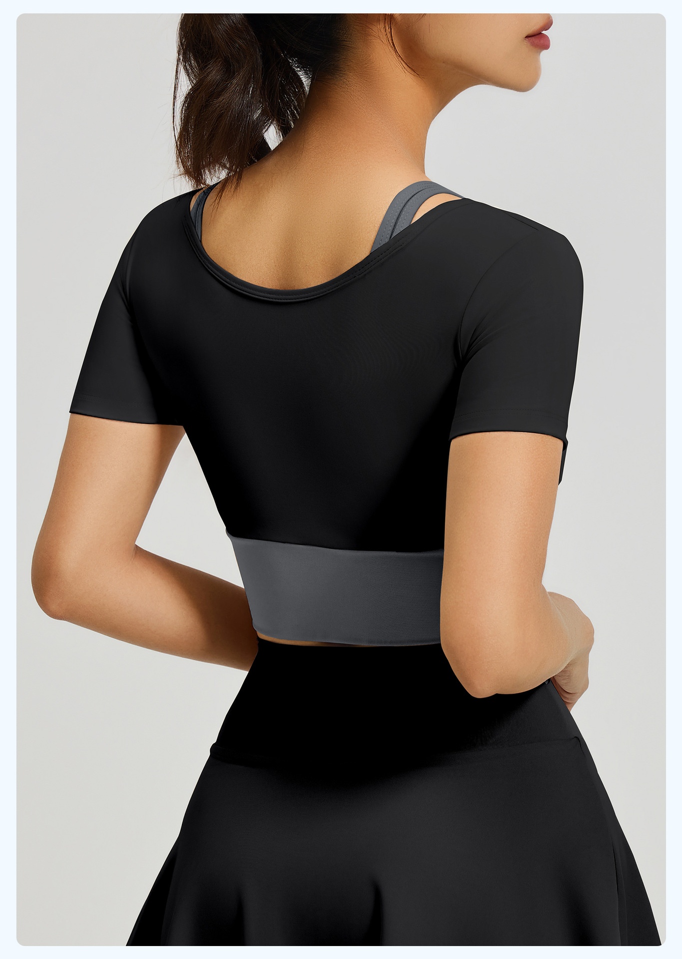 Juyitang Color Block Zweiteiliges Yoga-Kurzarm-Top mit Brustpolster für Outdoor-Training und Sport für Damen_voghion.com
