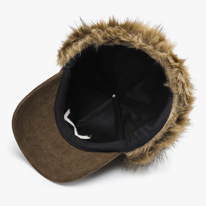 Tor Zur Wildnis Korean Autumn Winter New Letter Embroidery Corduroy Duckbill For Women Men Thickened Warm Ear Protection Baseball Cap_voghion.com