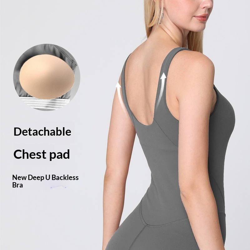 Macacão de ginástica acolchoado com costas bonitas, respirável, com toque suave, calça de ioga modeladora para mulheres._voghion.com