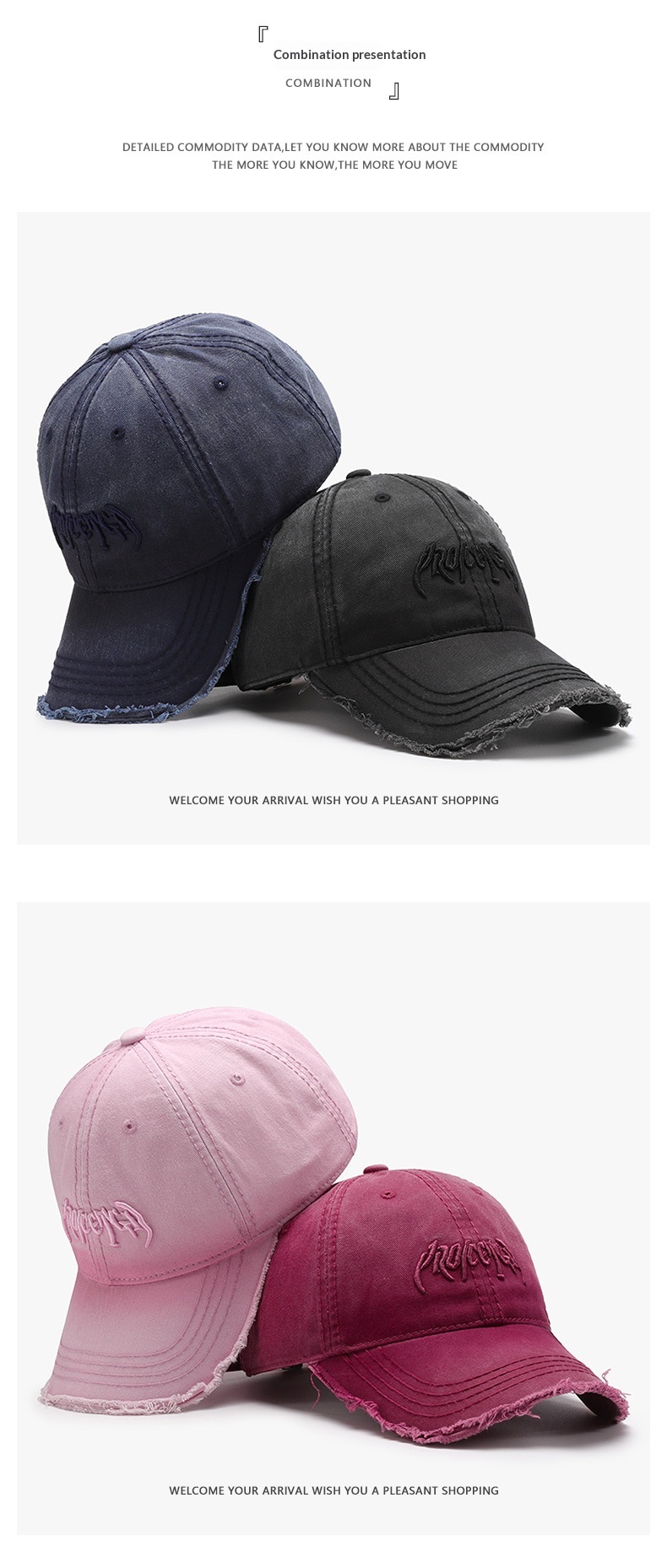 Broderad baseballkeps med gradient och fransig kant_voghion.com