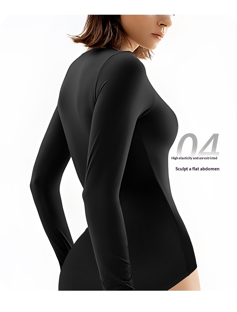 New European And American Long Sleeve Bodysuit Tight Slimming Yoga Tummy Control Triangle Pants Shaping Base Layer_voghion.com