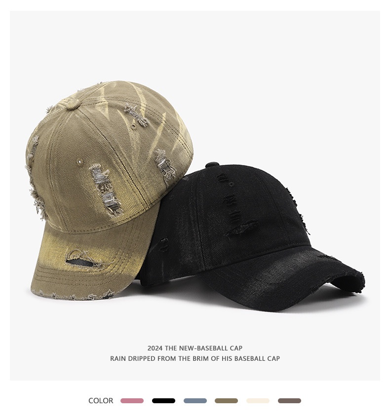 Washed Distressed Baseball Cap For Men Sunshade Curved Brim_voghion.com