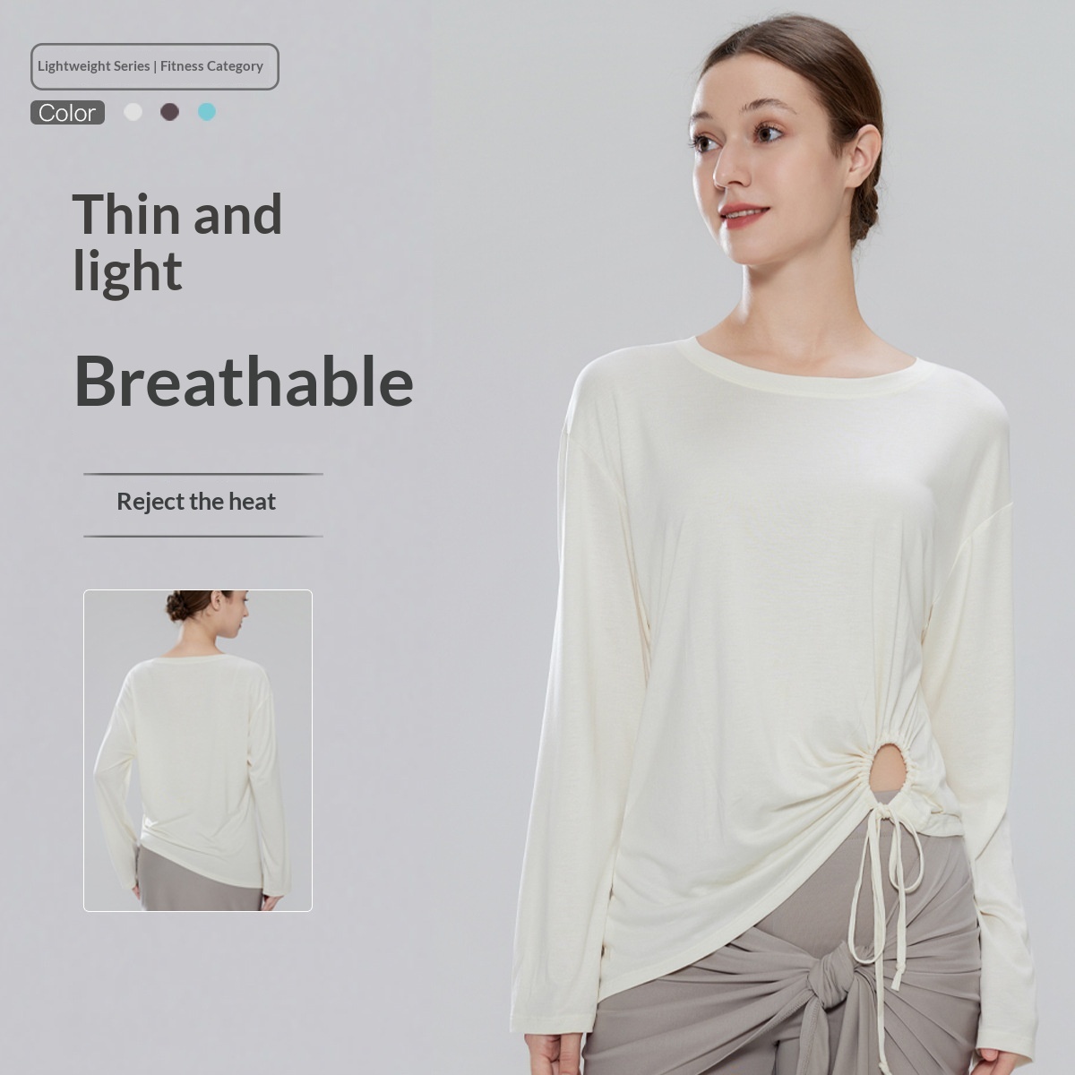 New High Elasticity Quick-Dry Ruched Drawstring Waist Pilates Training Long Sleeve Fitness Shirt Women Yoga Top_voghion.com