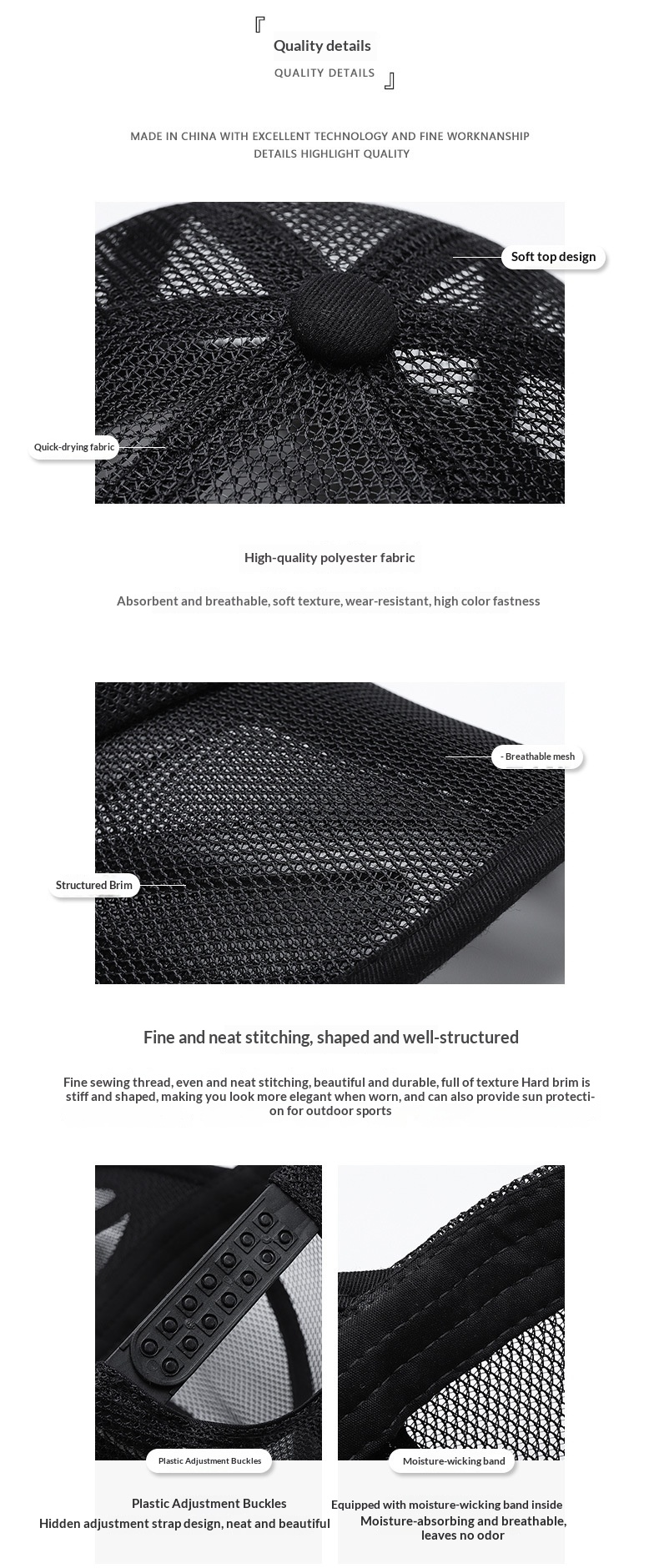 Ventilerande mesh basebollkeps för solskydd för herr och dam_voghion.com