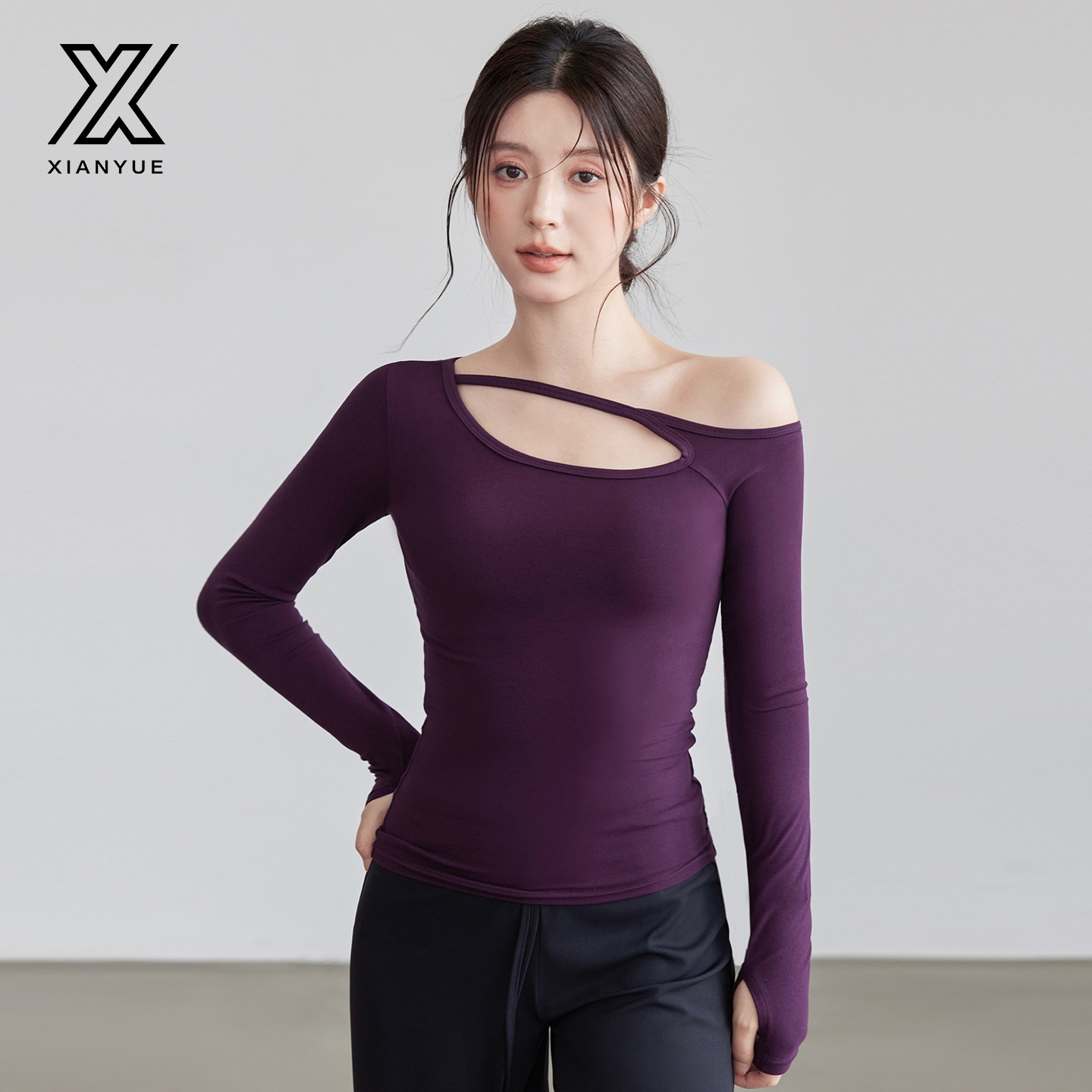Nowa koszulka do jogi dla kobiet z długim rękawem i wycięciem w serek, jesienna, z kołnierzykiem ukośnym, z odkrytymi ramionami, wyszczuplająca, jednoczęściowa_voghion.com