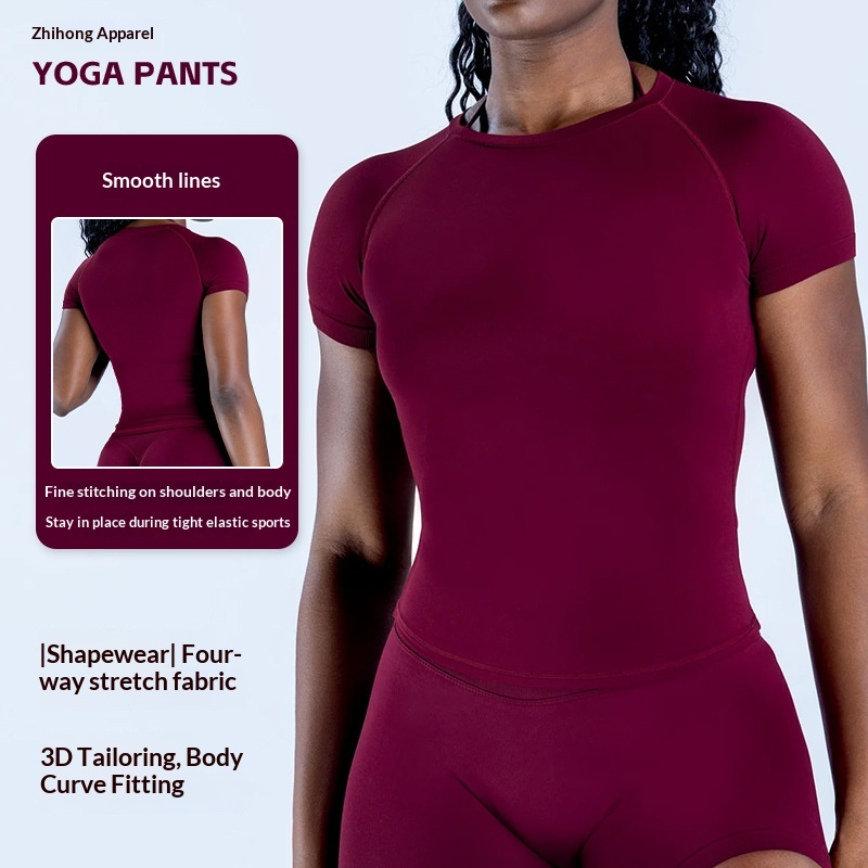 DFYNE Cross-Border Quick-Dry Yoga Wear High Elastic Seamless Short Sleeve T-Shirt Running Moisture-Wicking Sports Top_voghion.com