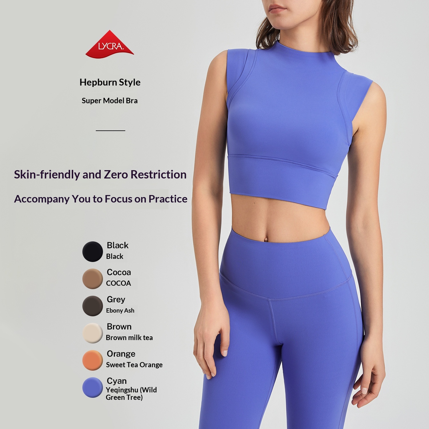 Lycra Elastic Shockproof Running Sports Bra High Neck Fixed Cup Yoga Top Quick-Dry Fitness Vest_voghion.com
