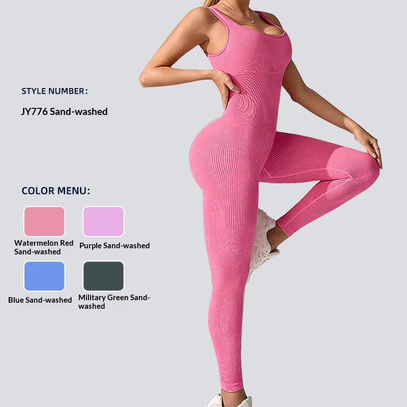 European And American Cross-Border New Sports Elastic Tight Seamless Ribbed Tummy Control Slim Fit Yoga Bodysuit For_voghion.com