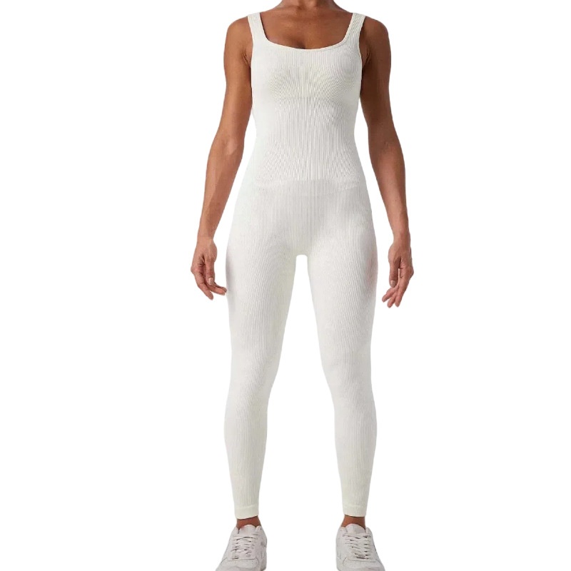 European And American Cross-Border Seamless Yoga Bodysuit Solid Color Ribbed In Stock Knitted High Elastic Tight-Fitting_voghion.com