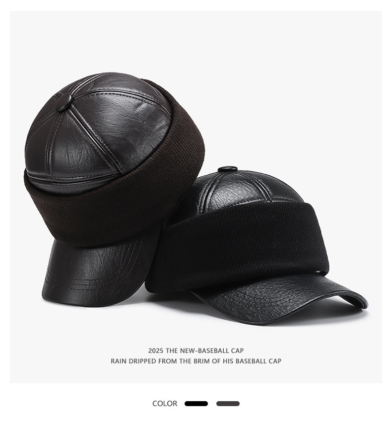 Winter Leather Duckbill Cap Warm Ear Protection For Men_voghion.com