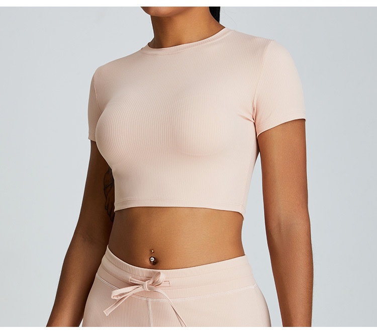 European And American Style Threaded Tight-Fitting Short-Sleeve Bare-Feel Yoga For Women Quick-Dry Flared Pants Fitness_voghion.com