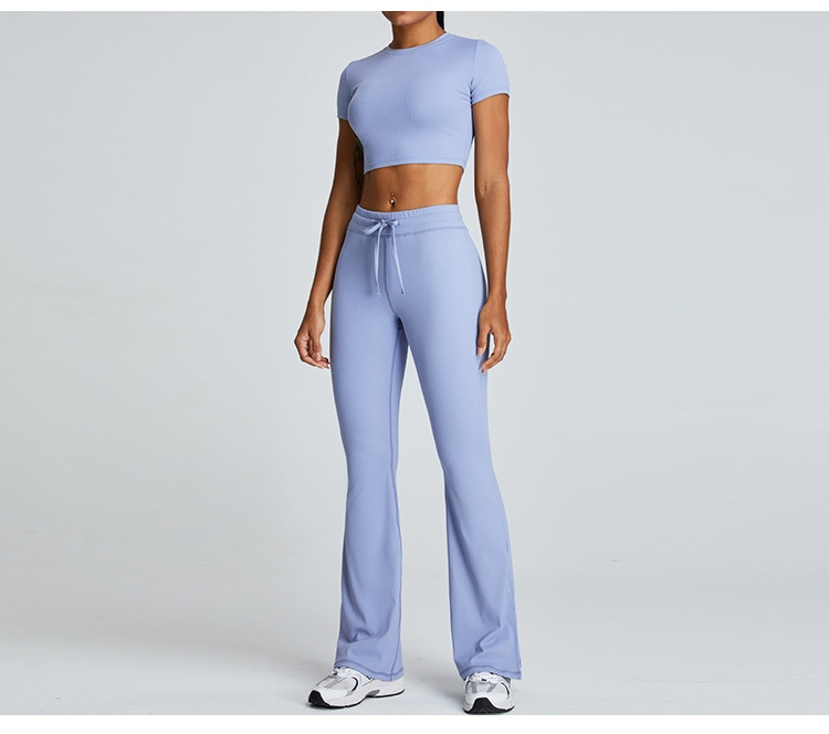 European And American Style Threaded Tight-Fitting Short-Sleeve Bare-Feel Yoga For Women Quick-Dry Flared Pants Fitness_voghion.com