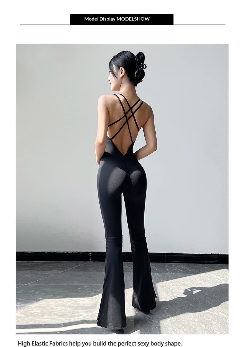 Yoga Jumpsuit With Chest Pad And Flared Legs For Dance Practice_voghion.com